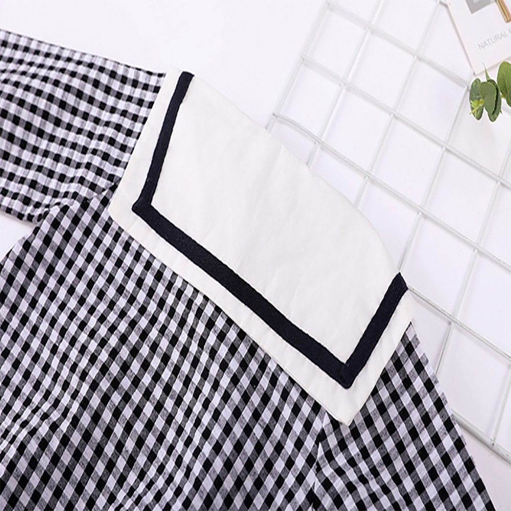 Classic Maid Checked Baby Onesie Hat Set Black - Picture 3 of 9